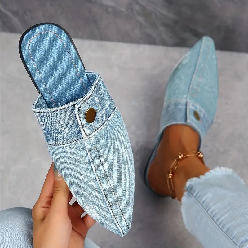 Sofia Pointed Denim Mule Slides